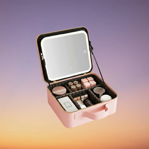 PU Leather Travel Makeup Case with LED Mirror