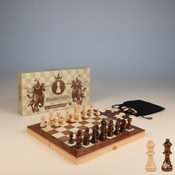 12-Inch Handcrafted Wooden Chess Set