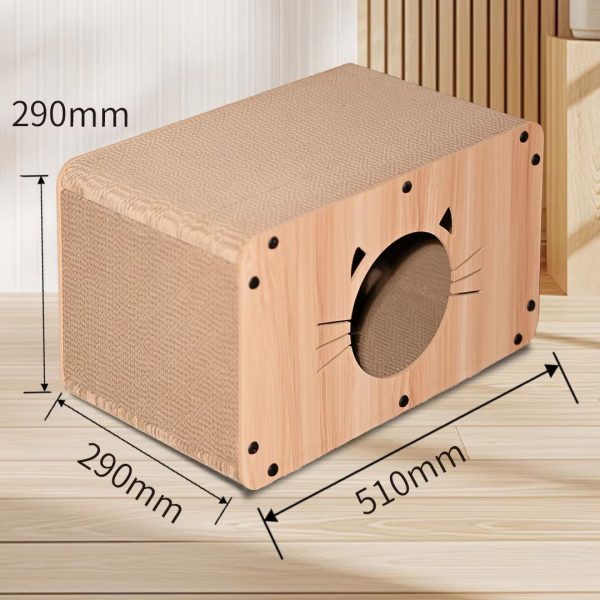 Large Wooden Vertical Cat Scratcher with Corrugated Paper House & Claw Board Cat Tree