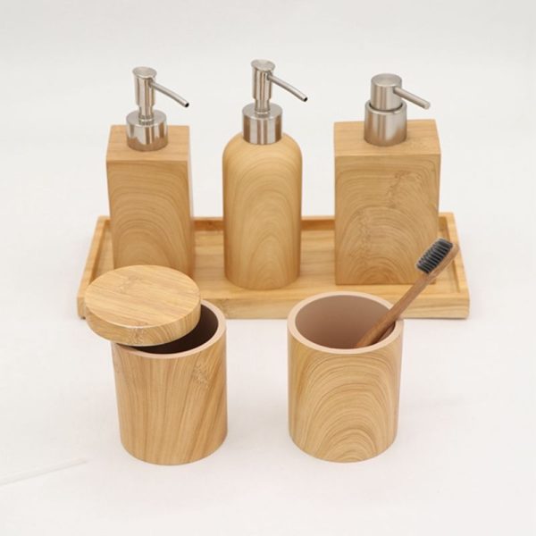 Wood Grain Bathroom Accessories Set